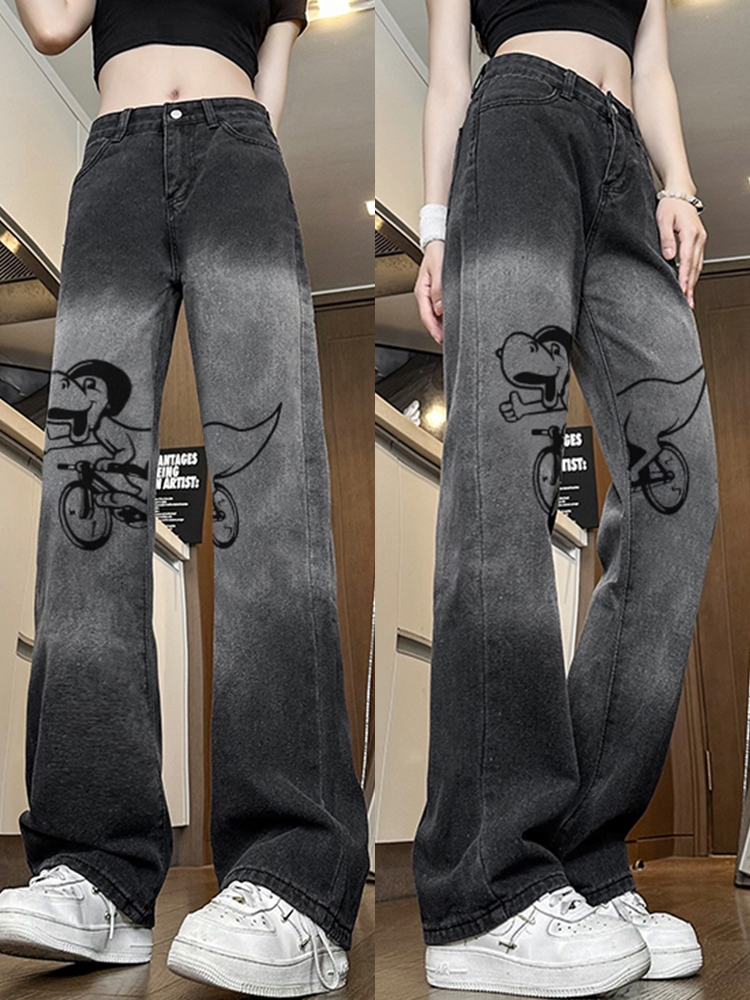 Trendy High-Waisted Printed Wide-Leg Pants for Women - Casual Slim-Fit American High Street Style