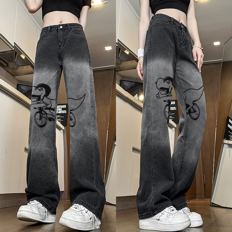 Trendy High-Waisted Printed Wide-Leg Pants for Women - Casual Slim-Fit American High Street Style