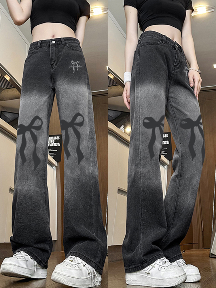 Trendy High-Waisted Wide-Leg Pants for Women - American High Street Style, Casual Versatile Slim-Fit, Printed Design