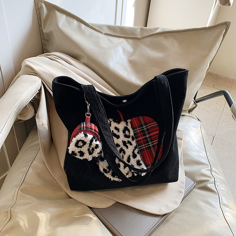 Trendy Korean Cartoon Tote Bag for Women - 2025 Large Capacity Corduroy Shopping Bag, Casual Style