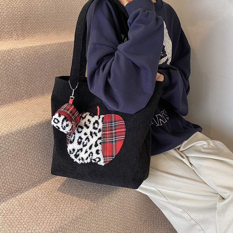 Trendy Korean Cartoon Tote Bag for Women - 2025 Large Capacity Corduroy Shopping Bag, Casual Style