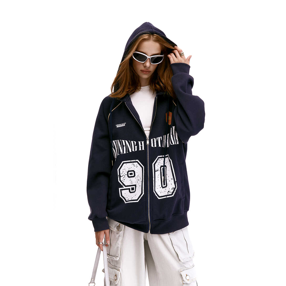 Unisex American Vintage Letter Print Cardigan Hoodie - Blockcore Casual Style for 90s Inspired Fashion