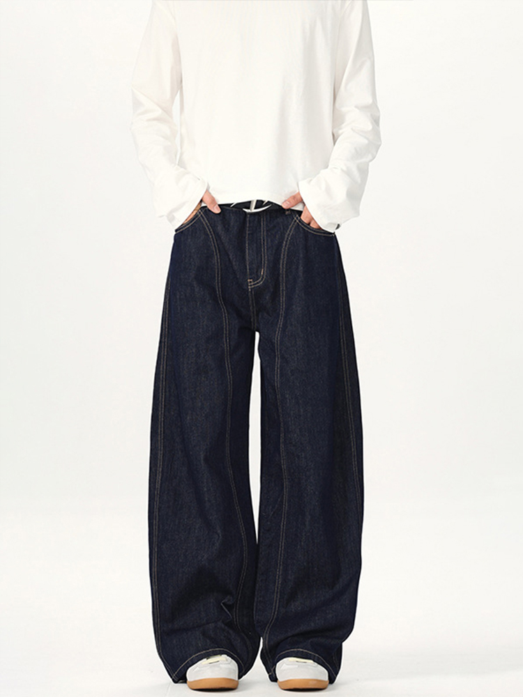 Unisex Minimalist Cow Print Curved Blade Jeans - Versatile Loose Wide-Leg Casual Pants for 90s Inspired Style