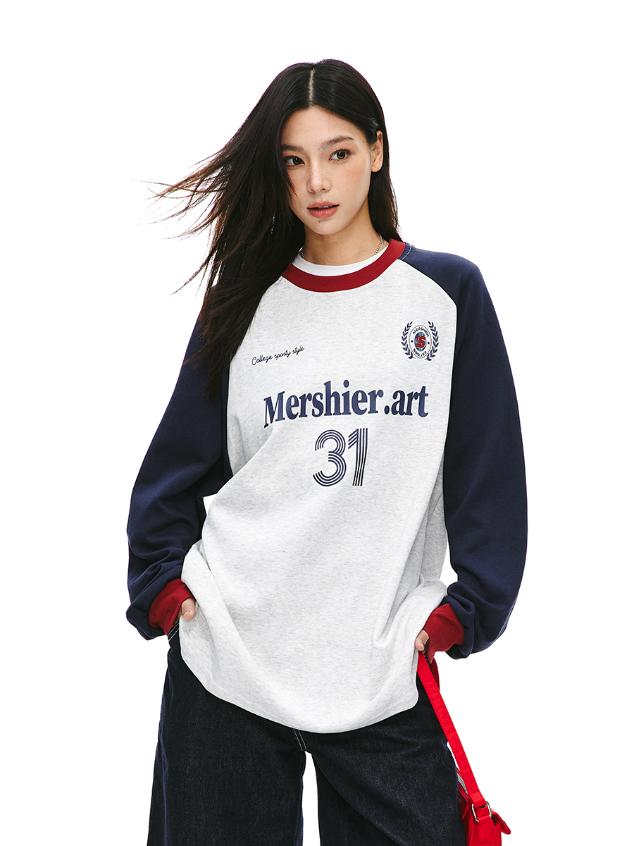 Unisex Retro American Sports Jersey Sweatshirt - Thin Raglan Sleeve Casual Couple Top