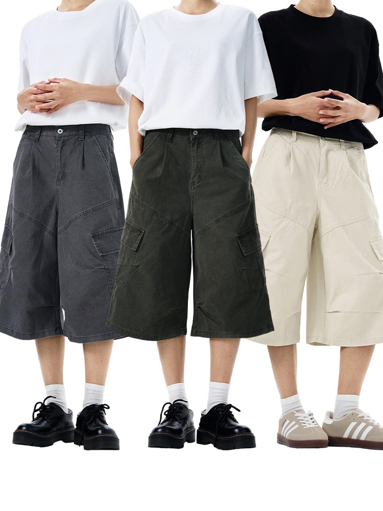 Unisex Vintage Washed Cotton Work Shorts - Retro 90s Loose Seven-Point Summer Pants
