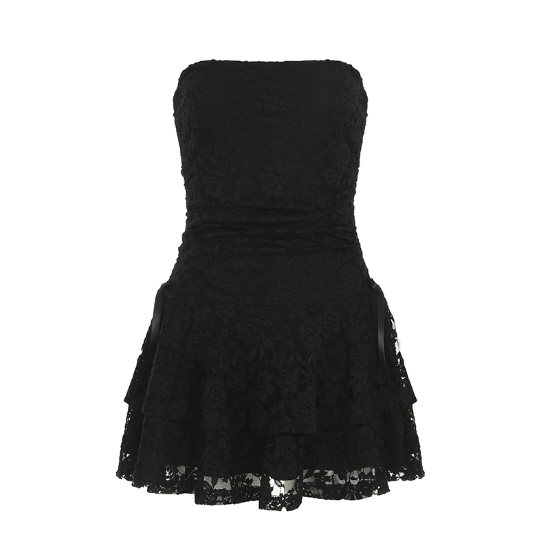 Versatile Jacquard Lace Strapless Dress - Slim-Fitting Off-Shoulder Style for Y2K and Korean Fashion Lovers