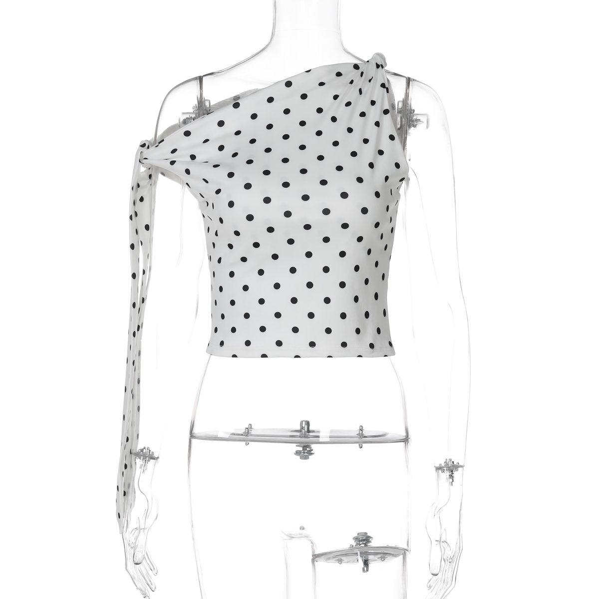 Versatile Off-Shoulder Sleeveless Camisole Top in Spicy Girl Style with Flowy Ribbon and Polka Dot Print for Summer Fashion