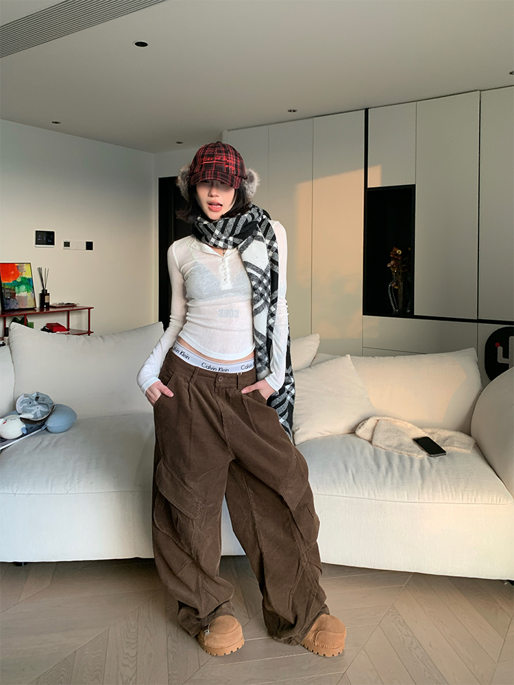 Vintage Corduroy Cargo Pants for Men and Women, Loose Fit, Casual Straight Leg, Wide Leg with Large Pockets, 90s Style