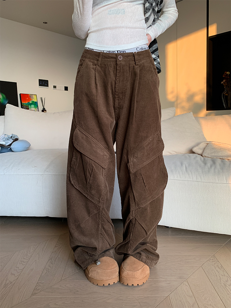 Vintage Corduroy Cargo Pants for Men and Women, Loose Fit, Casual Straight Leg, Wide Leg with Large Pockets, 90s Style
