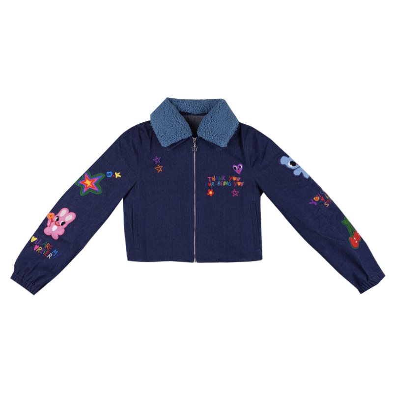 Vintage Embroidered Denim Jacket and Graffiti Skirt Set - Original Artist Design, Y2K Style, Trendy Statement Outfit