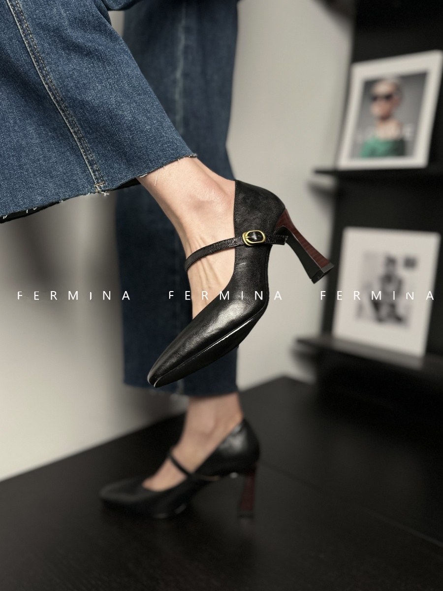 Vintage French High Heel Thin Strap Mary Jane Shoes - Elegant Flats for Spring 2024, Chic Retro Style