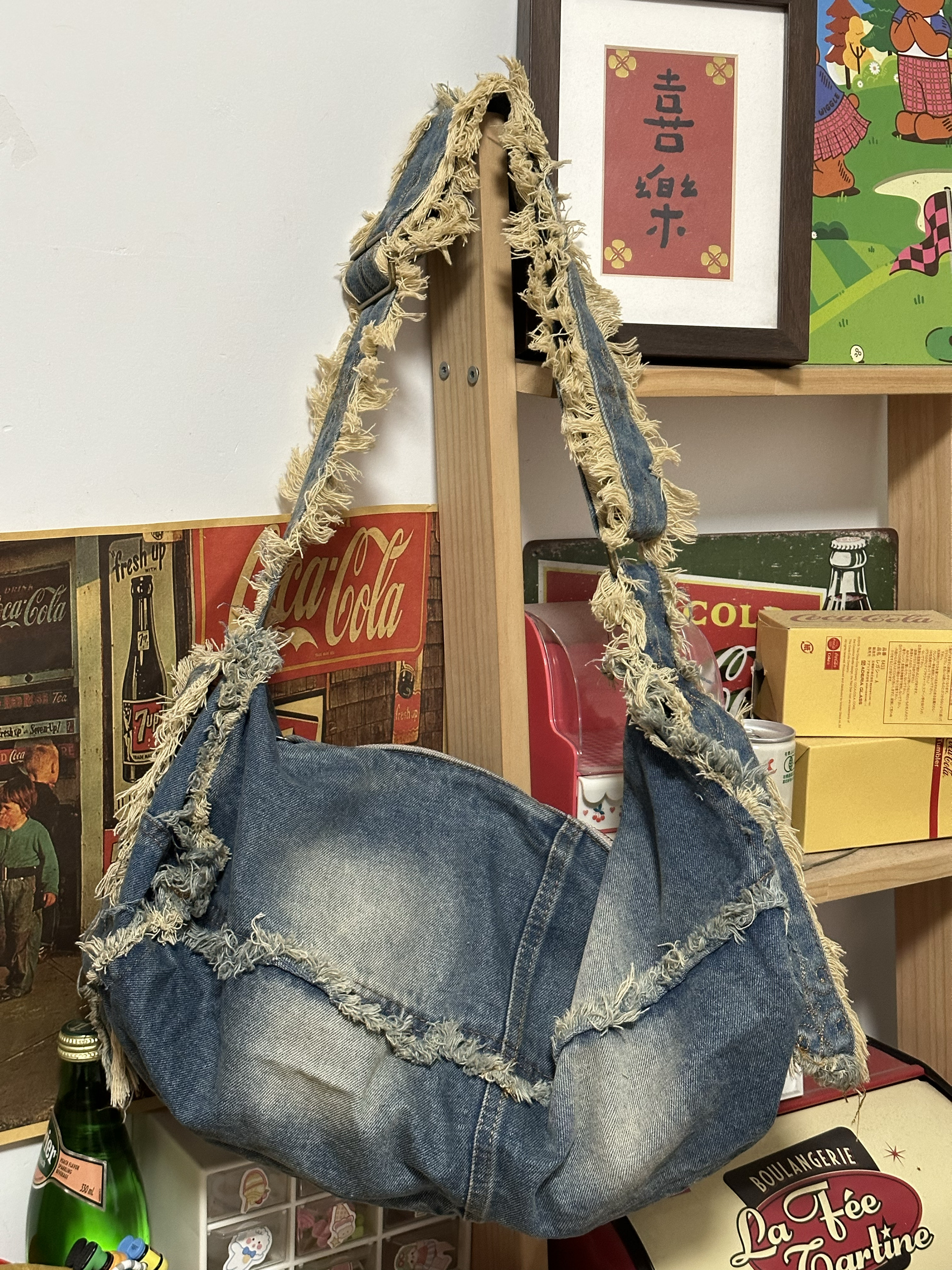 Vintage Handmade Denim Bag - Retro Large-Capacity Women's Casual Commuter Tote - Trendy Niche Style