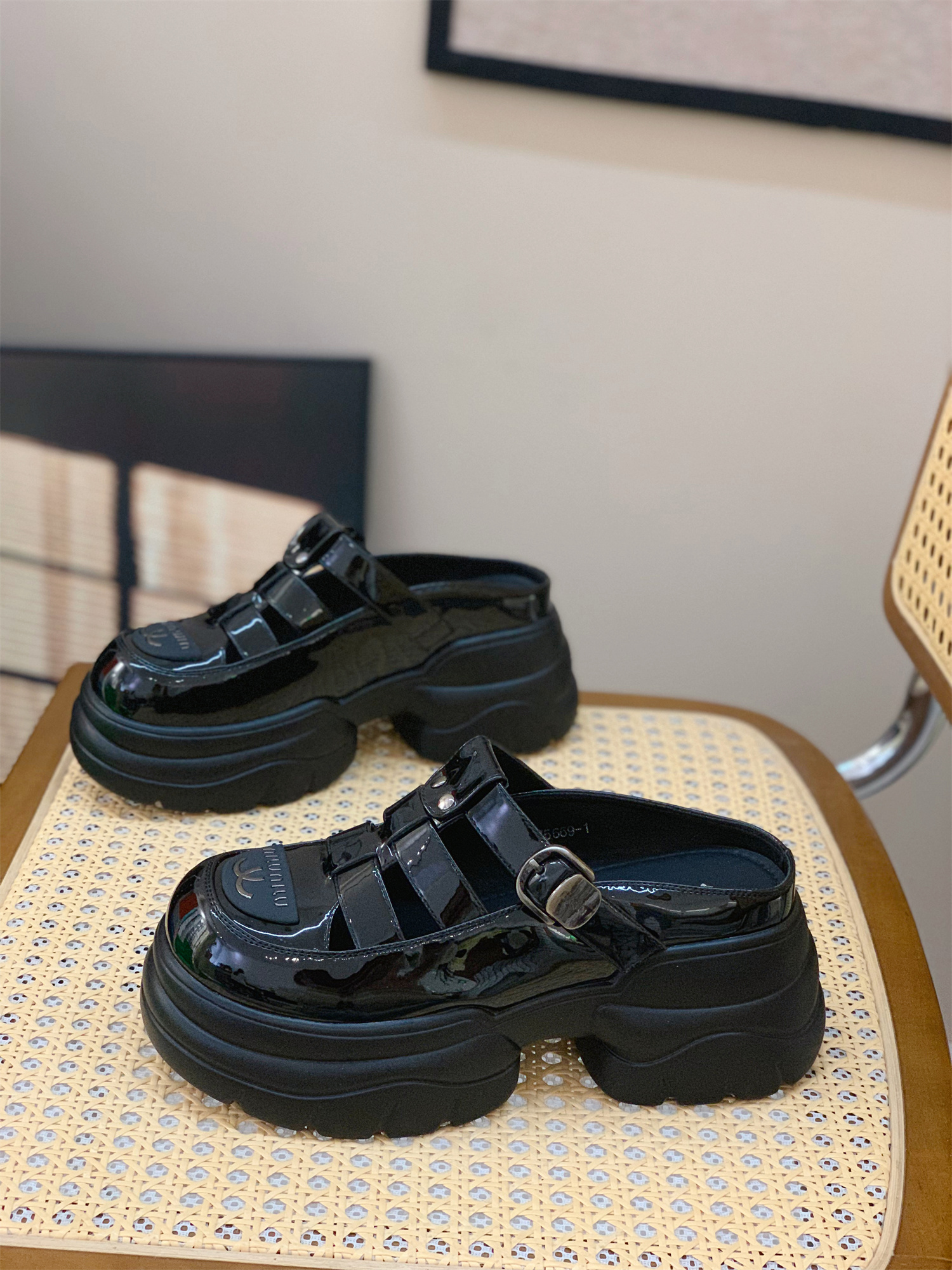 Women's 2025 Summer Baotou Roma Half Slippers - Thick-Soled Platform Flats, Slimming Hollow-Out Design for Petite Height