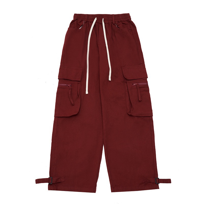 Womenâ€™s American Red Cargo Pants - Kpop High Street Wide Leg Jazz Dance Outfit for Hot Girl Style