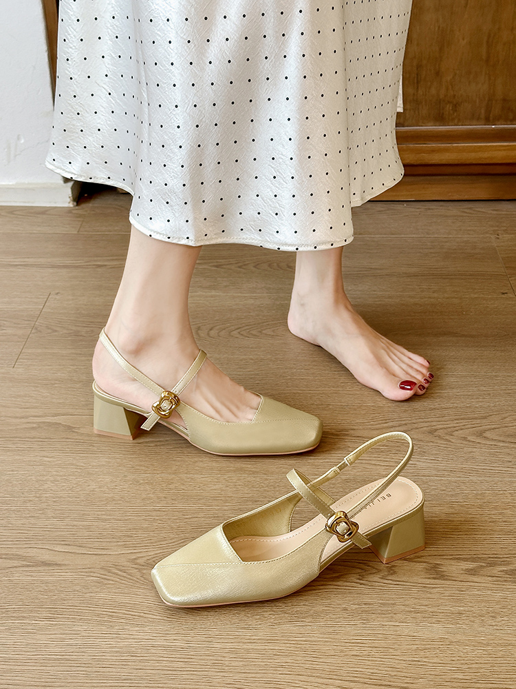 Women's Backless Mary Jane Sandals - Chunky Heel, Square Toe, One-Strap Buckle - Summer 2025 Style