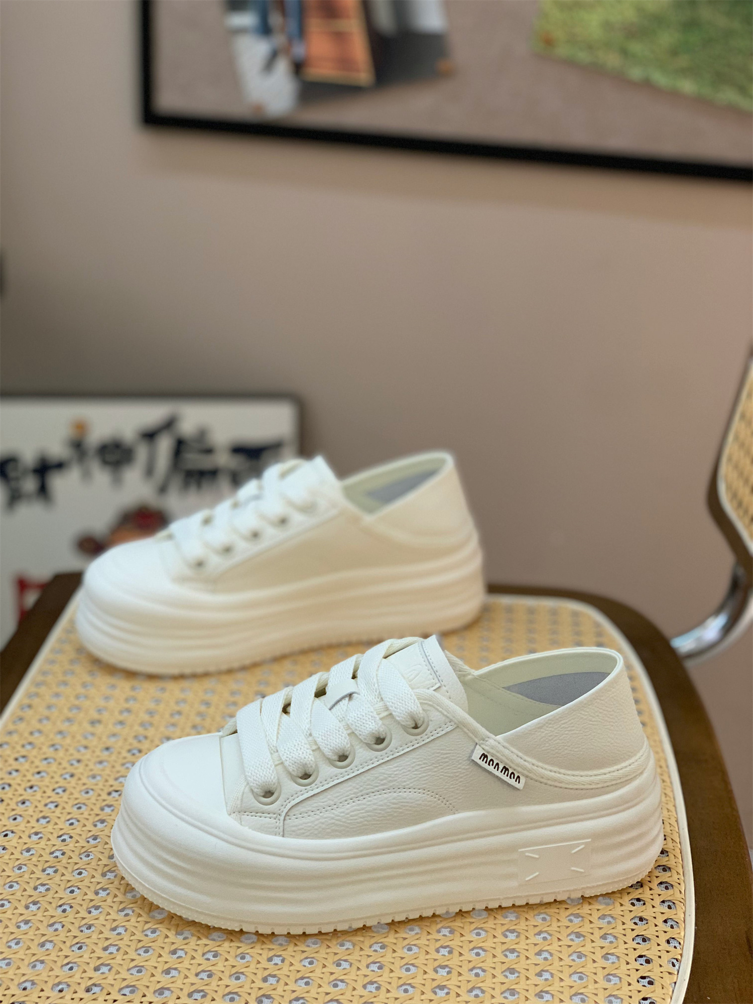 Women's Genuine Leather Two-Way Slip-On Board Shoes - Spring 2025 Casual Thick-Soled Fashion Sneakers in White