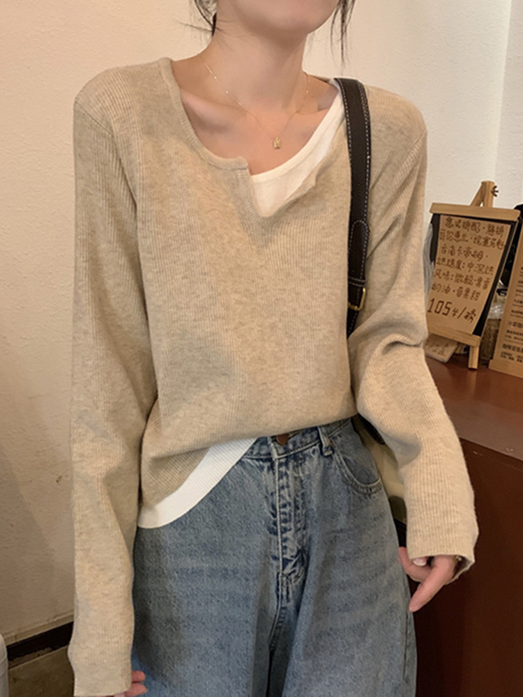 Women's K-Pop Inspired Fake Two-Piece Top, Y2K Style Knitted Layer for Jazz Dance Music Festival