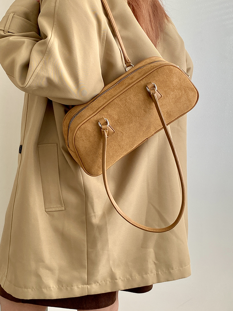 Women's Korean-Style Retro Brown Suede Shoulder Bag - High-End Spring/Summer 2025 Niche Design