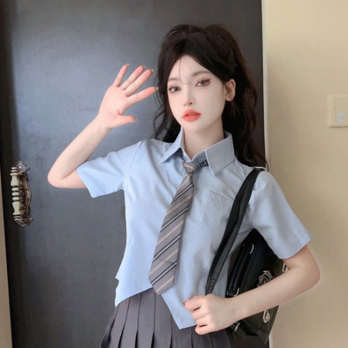 Women's Waist-Cinching Slim Fit Short Sleeve White Shirt and Pleated Skirt Uniform Set for Beauty Salon and Club Staff