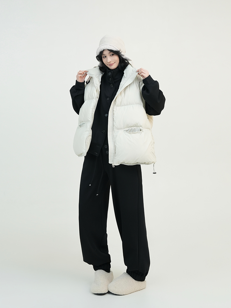Women's White Duck Down Sleeveless Vest Jacket - Solid Color, Stand Collar, Loose Fit, Versatile Autumn Winter Outerwear, Korean Style