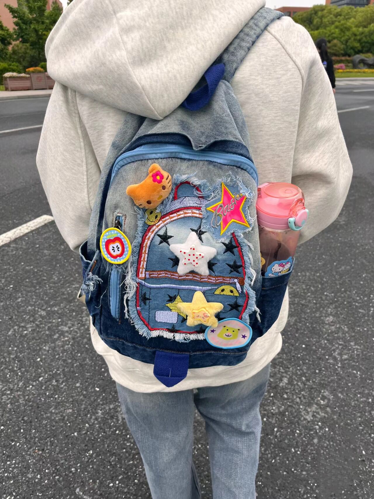 Y2K Cute Versatile Large-Capacity Denim Backpack for Casual Students and Commuters