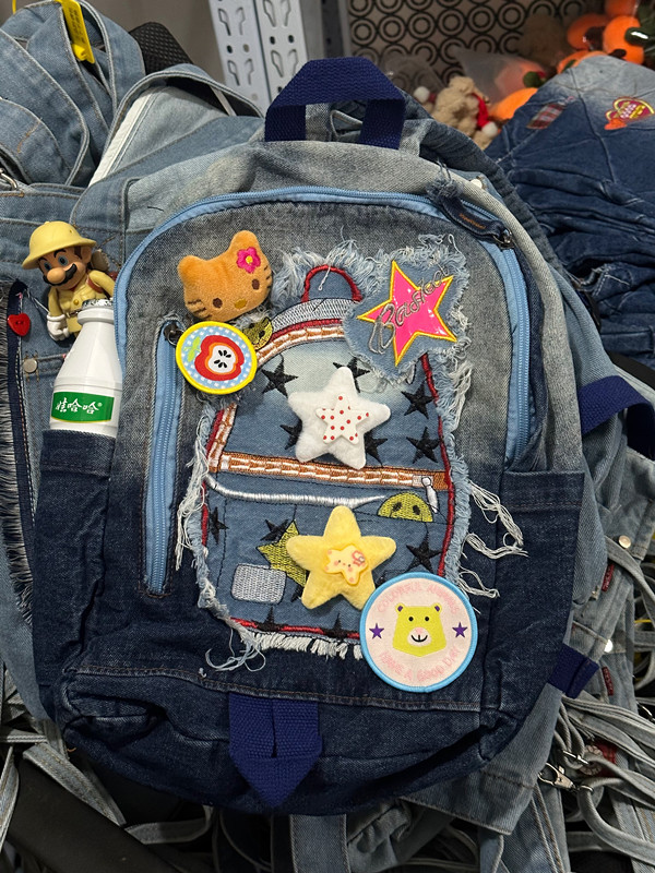 Y2K Cute Versatile Large-Capacity Denim Backpack for Casual Students and Commuters