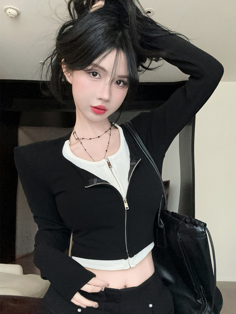 Y2K Faux Two-Piece Top for Women - Sweet & Spicy Autumn/Winter Wasteland Style Dance Festival Base Layer