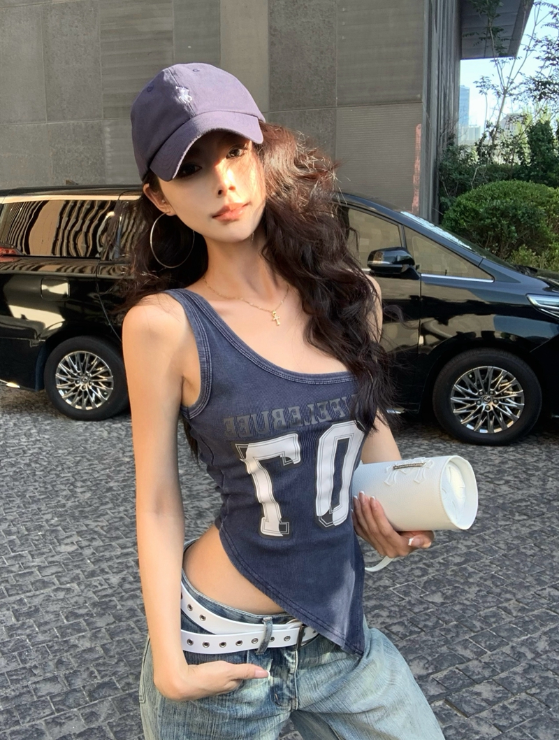 Y2K Irregular Off-Shoulder Jazz Dance Vest for Women, Sweet and Spicy K-Pop Style Top, Trendy Dancewear for Girls