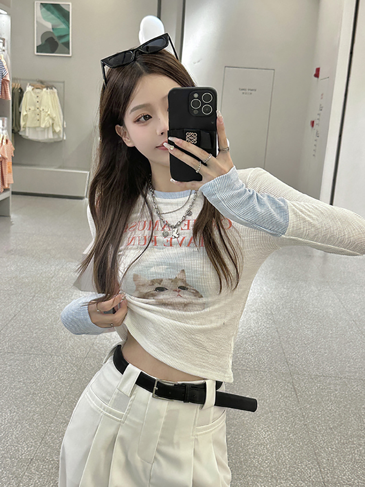 Y2K Long Sleeve T-Shirt for Women - Sweet and Spicy Wasteland Wind Top for Music Festivals, Jazz Dancing, K-Pop Style