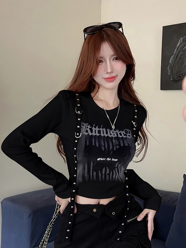Y2K Slim-Fit Long Sleeve T-Shirt Top for Women, Dopamine Jazz Dance Style, K-Pop Music Festival Outfit, European & American Fashion