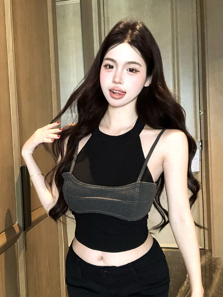 Y2K Sweet and Spicy Jazz Dance Top for Women - Niche Faux Two-Piece Camisole for Spring and Autumn Dance Outfits