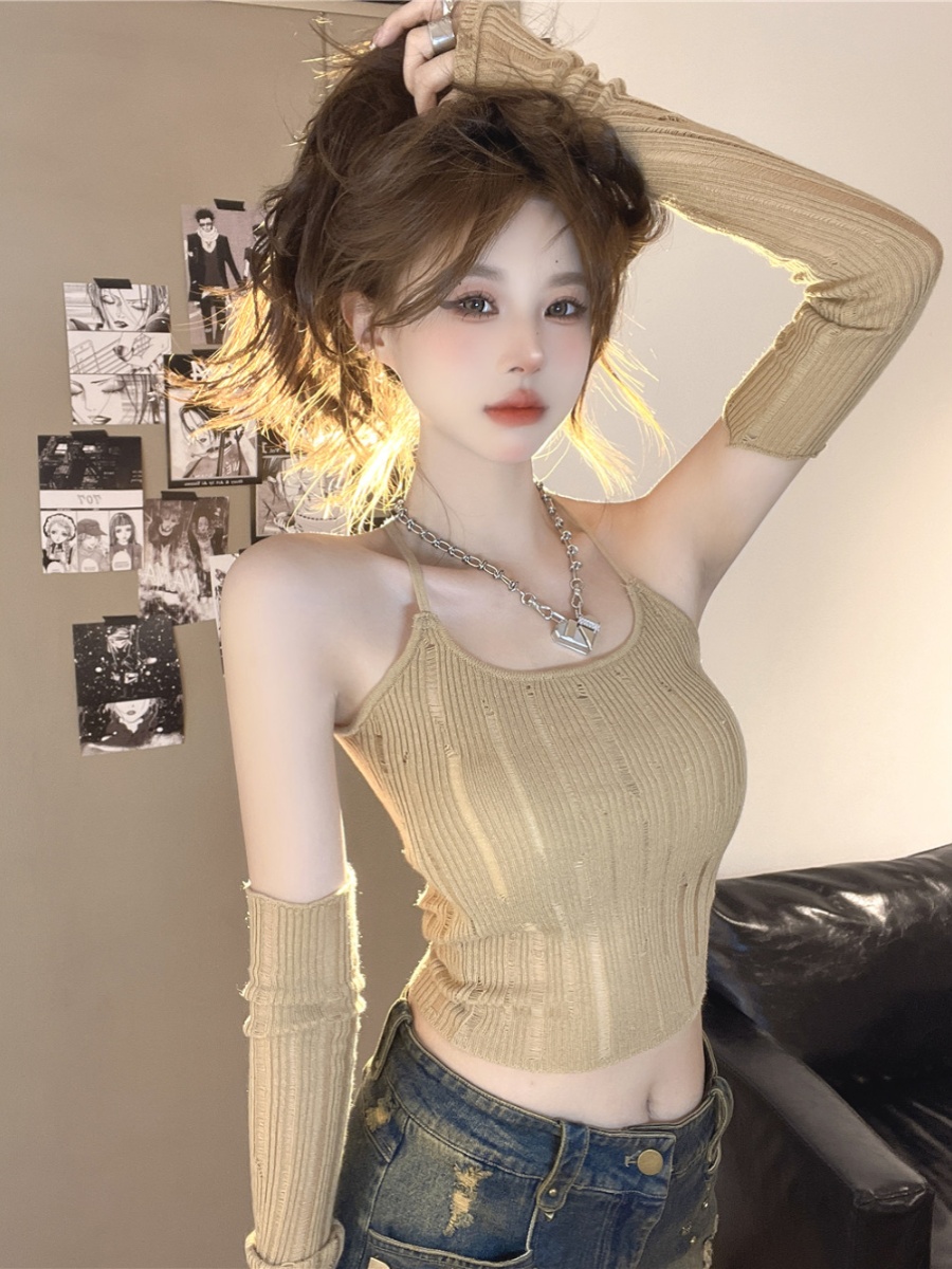 Y2K Sweet and Spicy Short Tank Top with Sleeves - European and American Jazz Dance K-Pop Wasteland Style