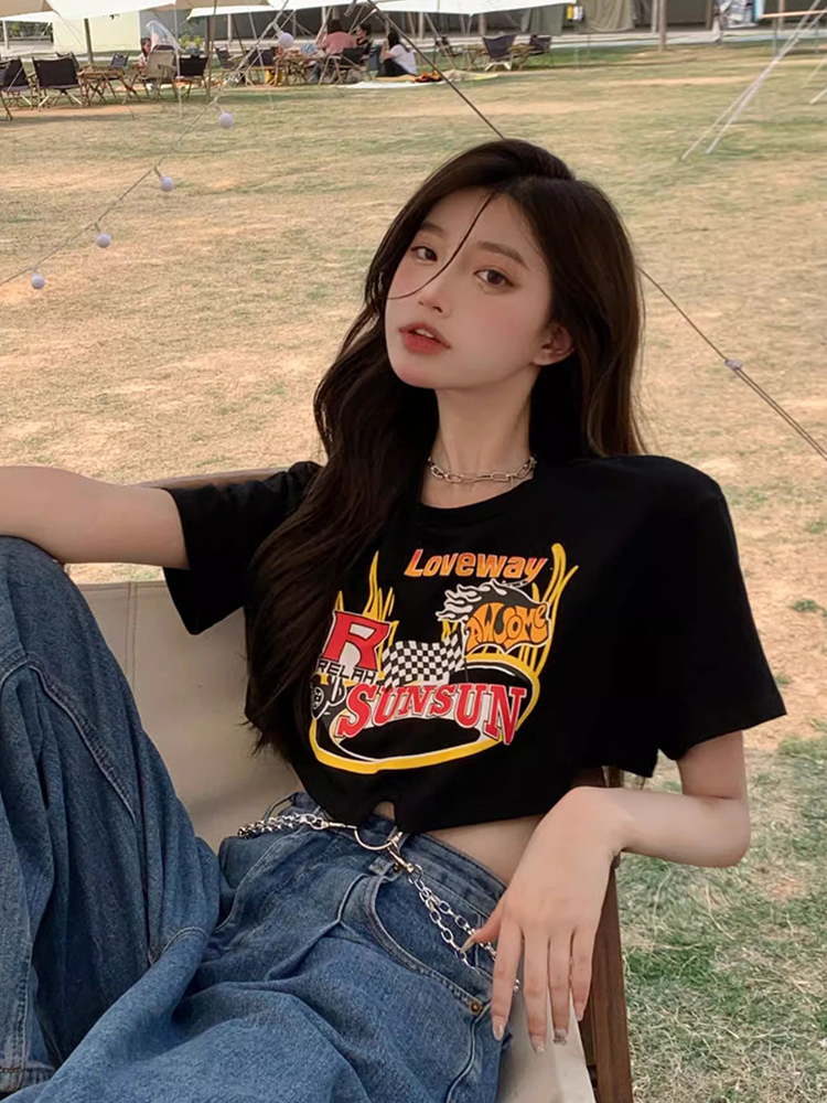Y2K Sweet & Spicy Jazz Dance Top for Women - Short K-Pop Style T-Shirt for Music Festivals and Dance Events