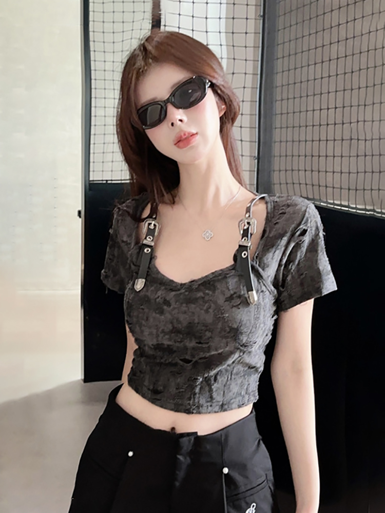 Y2K Wasteland Style Short Sleeve T-Shirt for Women - Perfect for Music Festival Outfits and Jazz Dance Tops