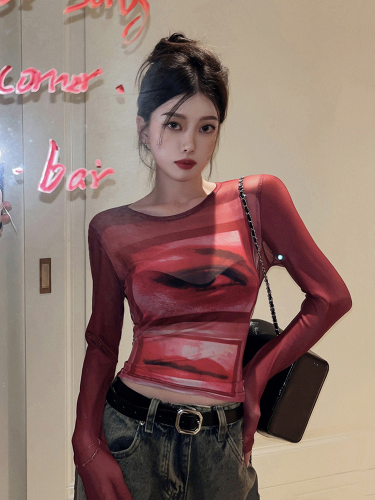 Y2K Women's Slim-Fit Long Sleeve Pullover Top, Sweet and Spicy Abbi Jazz Dance K-Pop Style, European and American Fashion