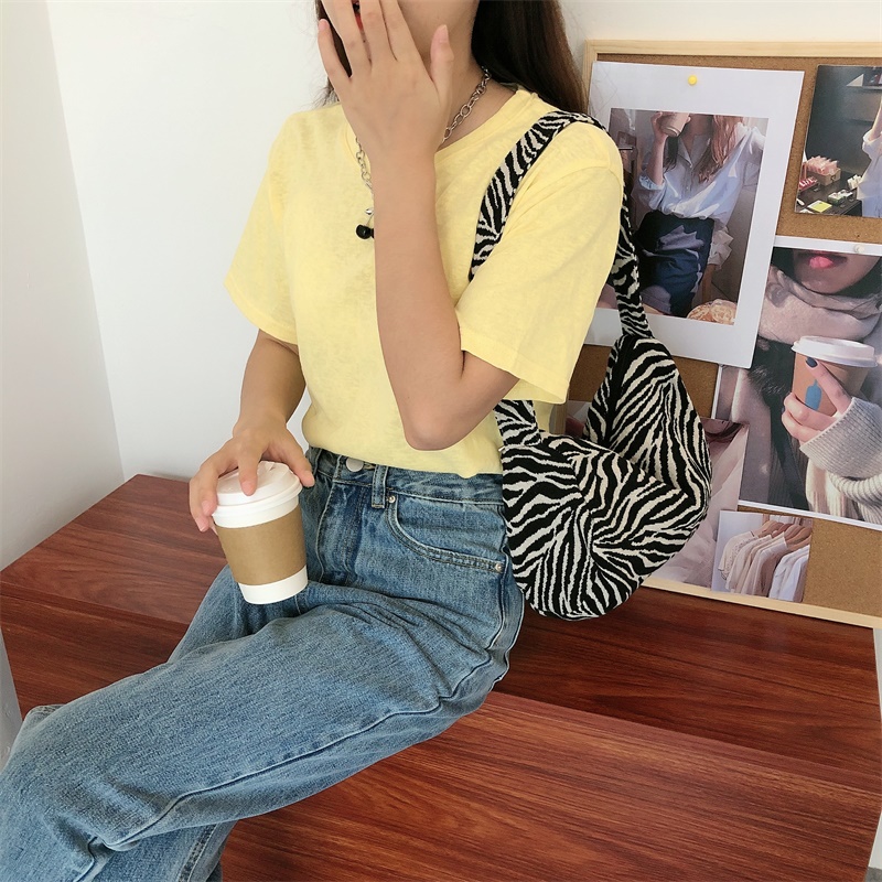 Zebra Print Canvas Shoulder Bag - Women's Round Cylinder Underarm Bag in Jacquard Fabric for Autumn/Winter Fashion Trends