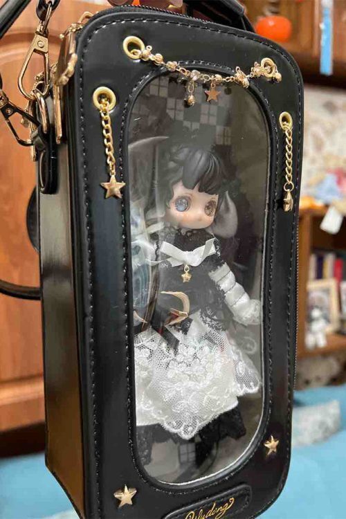 18cm BJD Doll Ita Crossbody Bag with Clear Window for Plushies and Pins