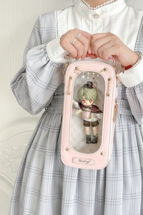18cm BJD Doll Ita Crossbody Bag with Clear Window for Plushies and Pins
