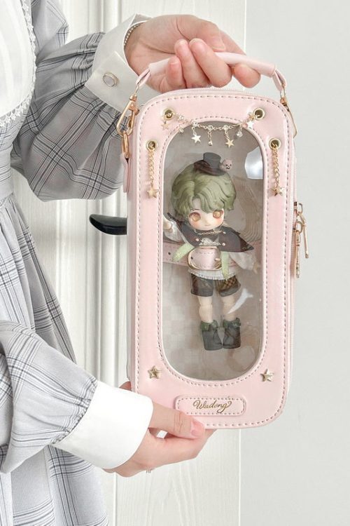 18cm BJD Doll Ita Crossbody Bag with Clear Window for Plushies and Pins