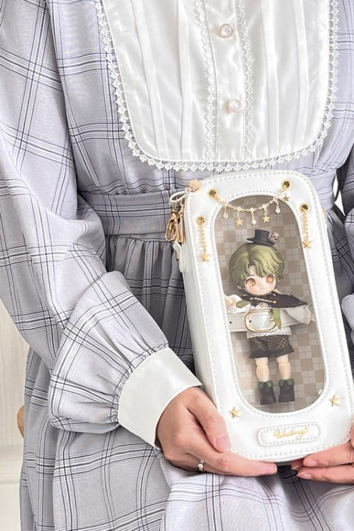 18cm BJD Doll Ita Crossbody Bag with Clear Window for Plushies and Pins