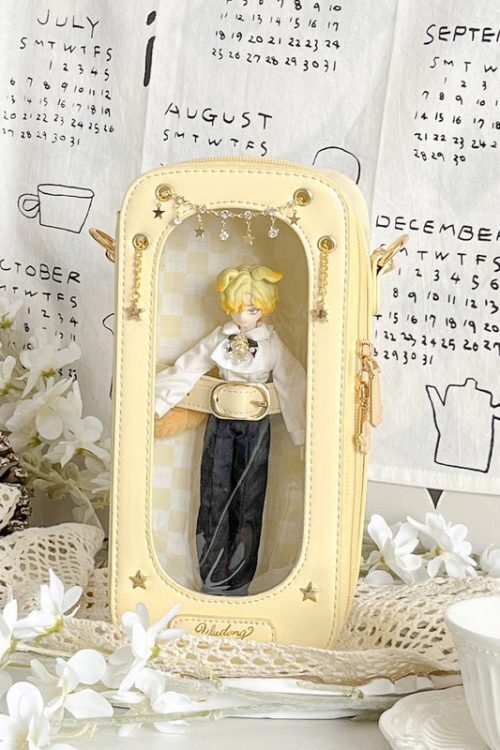 18cm BJD Doll Ita Crossbody Bag with Clear Window for Plushies and Pins