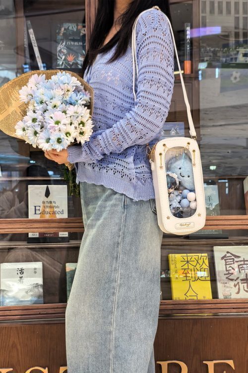 18cm BJD Doll Ita Crossbody Bag with Clear Window for Plushies and Pins