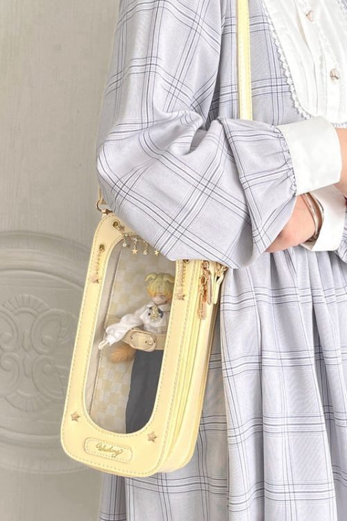 18cm BJD Doll Ita Crossbody Bag with Clear Window for Plushies and Pins