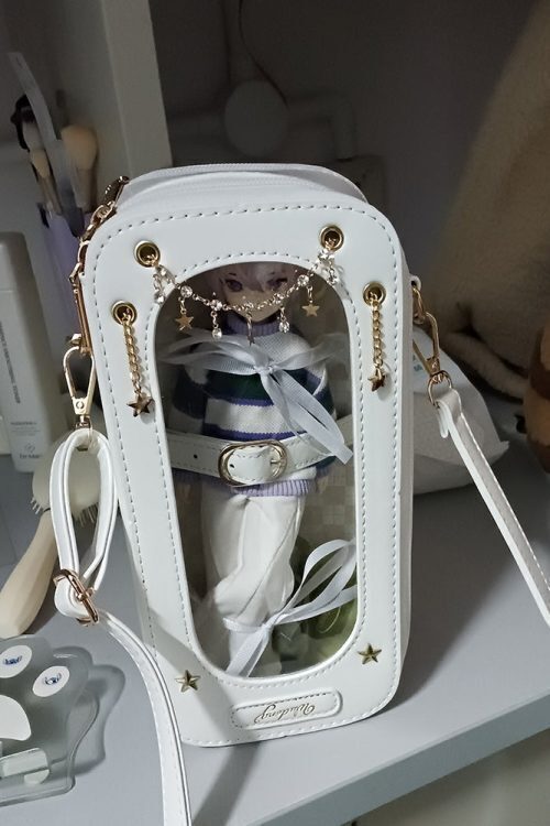 18cm BJD Doll Ita Crossbody Bag with Clear Window for Plushies and Pins