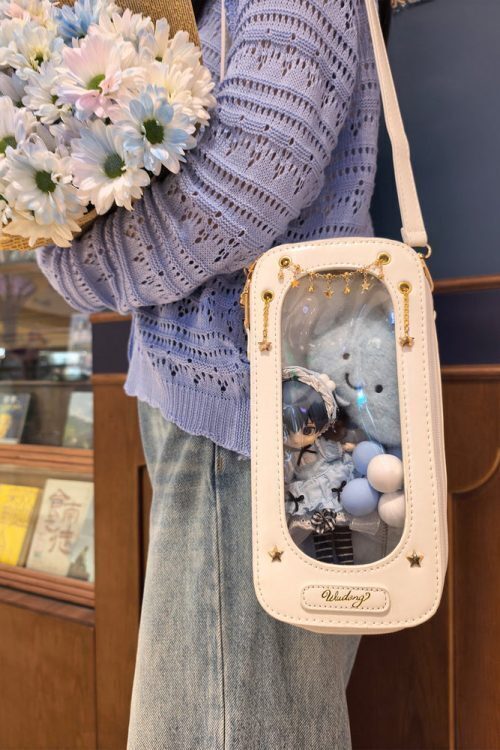 18cm BJD Doll Ita Crossbody Bag with Clear Window for Plushies and Pins