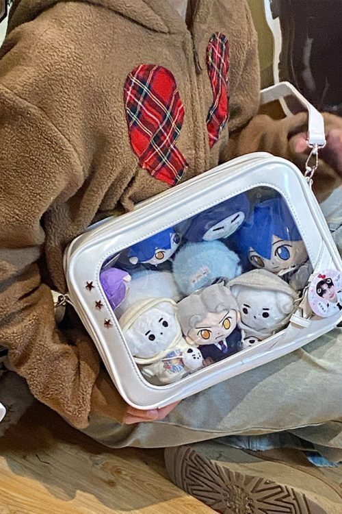 20cm Plush Doll Ita Crossbody Bag with Clear Window for Plushies and Pins