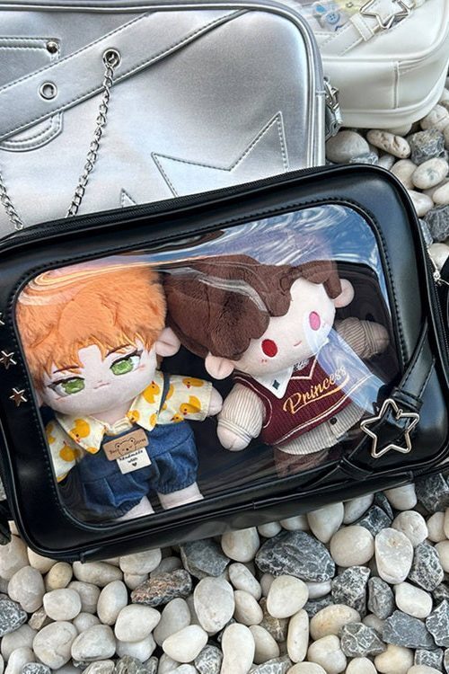 20cm Plush Doll Ita Crossbody Bag with Clear Window for Plushies and Pins