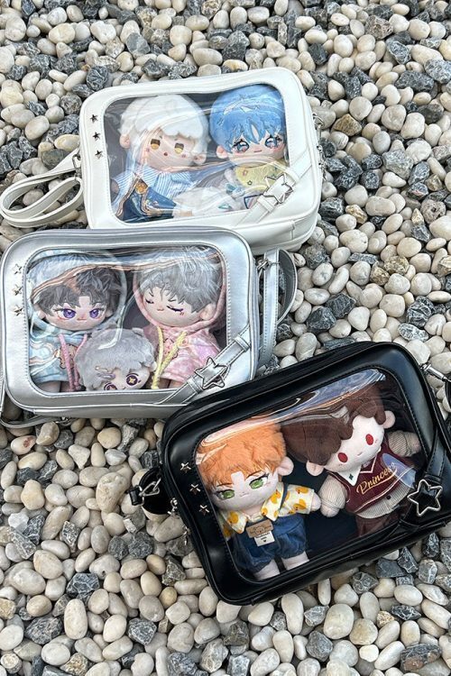20cm Plush Doll Ita Crossbody Bag with Clear Window for Plushies and Pins