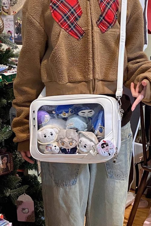 20cm Plush Doll Ita Crossbody Bag with Clear Window for Plushies and Pins