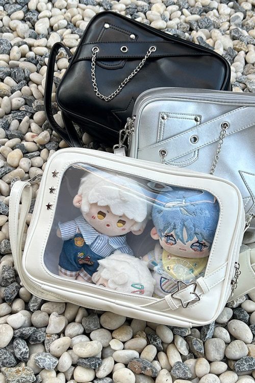 20cm Plush Doll Ita Crossbody Bag with Clear Window for Plushies and Pins